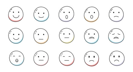 Fototapeta premium Expressive face emoticons representing various human emotions and feelings clearly illustrated