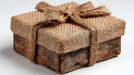 Obraz premium Rustic gift box wrapped in burlap.