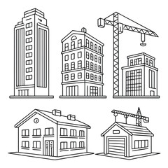 Fototapeta premium Modern line art icons of urban and suburban buildings