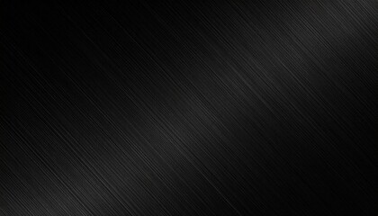 Black brushed metal texture background with diagonal grain. Abstract dark industrial surface for design and wallpaper.