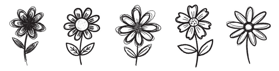 Hnad drawn crayon flowers illustration element