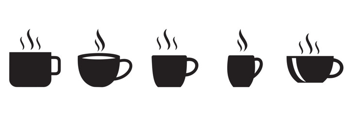 Coffee Cup Icon Set – Hot Drink Symbol, Cafe Mug Vector, Beverage Illustration Collection