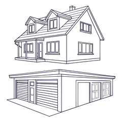 Simple outline house with garage icon design