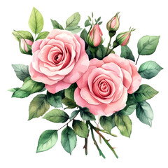 Naklejka premium Romantic Pink Rose Bouquet Watercolor Illustration
