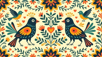 otomi love animals folk pattern
