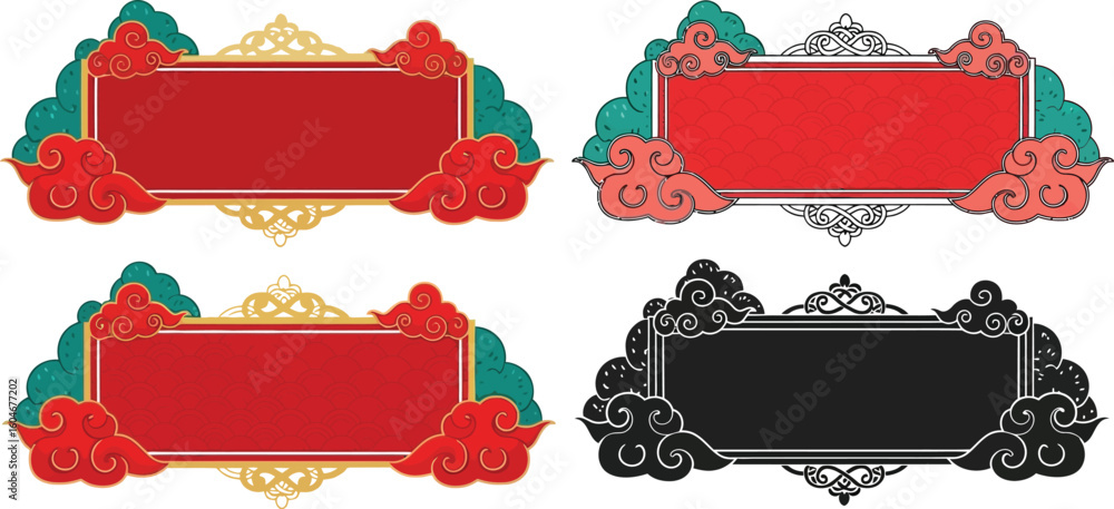 Fototapete chinese new year frame vector with cloud design for banner template and text placeholder design