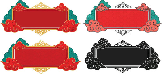 Chinese new year frame vector with cloud design for banner template and text placeholder design
