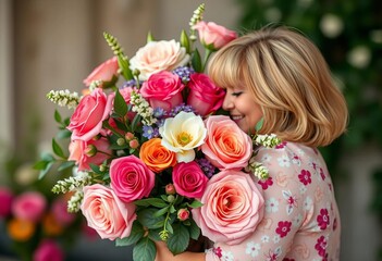 Floral bouquet, mother's day celebration, loving bond, sunshine, happiness