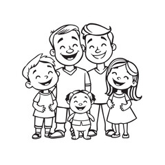 Fototapeta premium Happy cartoon family vector design concept black and white illustration.