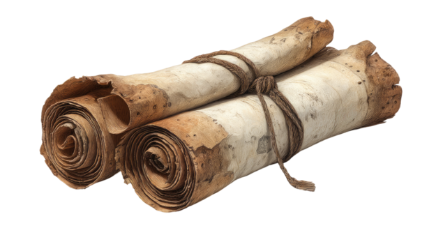 Aged scrolls tied with twine