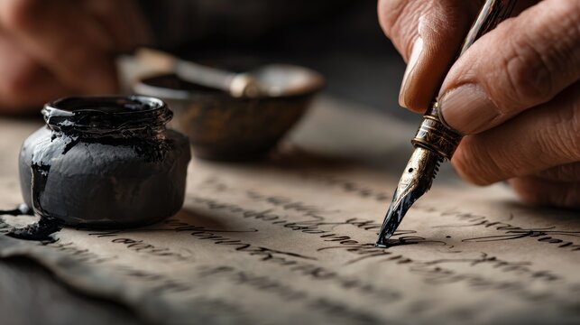 Aged paper, quill pen, and ink