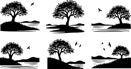 Campfire hiking mountain tree Silhouettes Under the Stars 