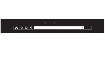 Dark header with search box, location pin, gallery, settings, and people icons.