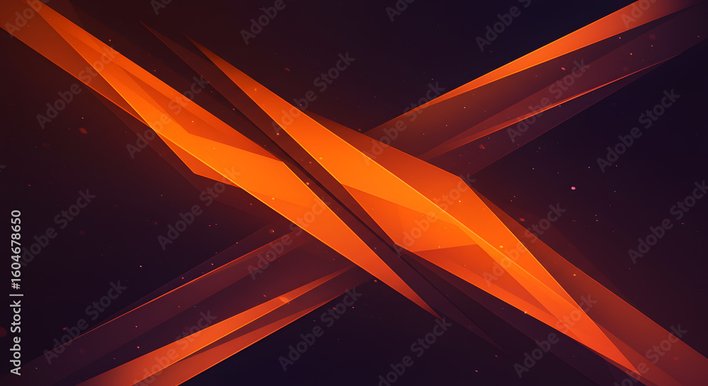 Poster abstract geometric shapes of orange color intersecting in dark backgrounds for modern design