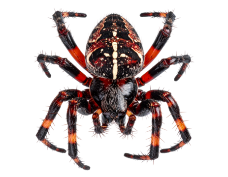  Wet Red and Black Spider Crawling on a Leaf, Macro Photography Style, Isolated on Transparent Background PNG
