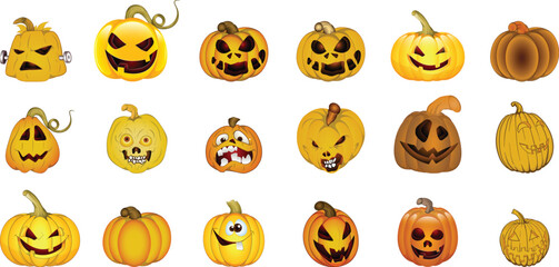 Halloween pumpkin and Jack O Lantern vector set