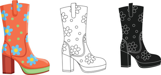 Shop flower power boots: trendy floral print high heel boots for women's fashion footwear