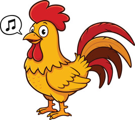 Cartoon Rooster Singing – Colorful Farm Animal Illustration for Kids’ Books, Educational Materials, Nursery Decor, and Animal-Themed Designs