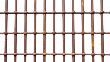 Rusty metal grid with textured surface, showcasing weathered appearance and industrial style. grid features vertical and horizontal bars