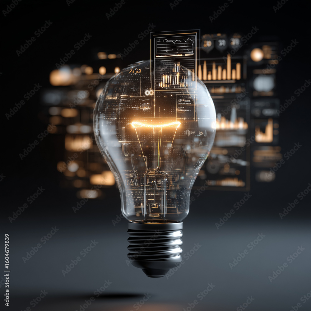 Aufkleber illuminating innovation with glowing digital data streams inside a transparent lightbulb