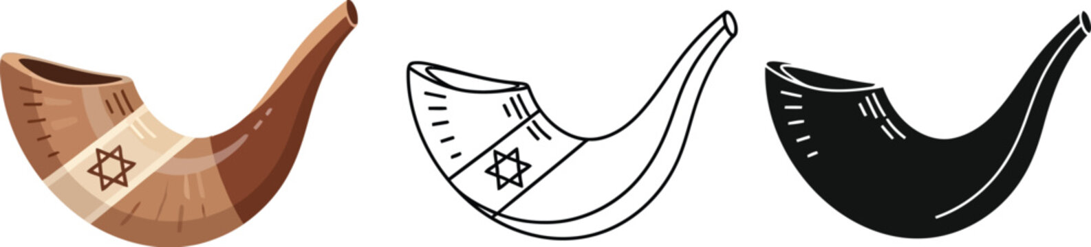 Explore rosh hashanah shofar illustrations: traditional jewish horn for high holy days