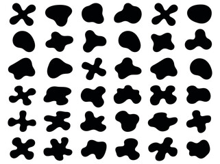 Set of Abstract Blob Shapes for Graphic Design. Organic shapes collection for modern design projects and branding materials, abstract black, blue and red elements on white background.