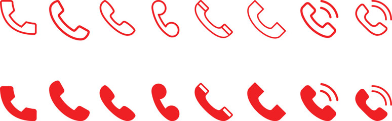 Fototapeta premium telephone, retro landline phone, red vintage call symbol isolated on white background Smart phone of new generation. Touch screen. World technology