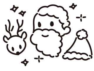 Simple Christmas Icons with Santa, Reindeer and Hat
