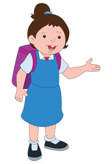 Fototapeta premium Girl wearing school uniform and backpack