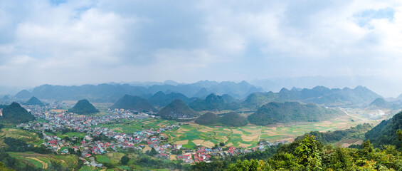 Ha Giang landscape in Northern Vietnam. Popular Ha Giang Loop tour route scenery in Vietnam