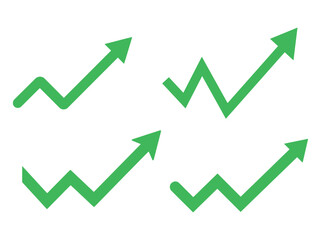 Green Growing Trend Chart Icon for Business Success. Vibrant green arrow icons showing growth and positive trends for professional presentations and infographics. 