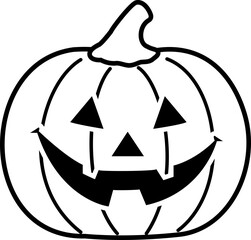 Jack o lantern pumpkin icon for halloween.
Halloween pumpkin  with face outline isolated.
Halloween pumpkin black line vector.
Transparent background.