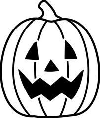 Jack o lantern pumpkin icon for halloween.
Halloween pumpkin  with face outline isolated.
Halloween pumpkin black line vector.
Transparent background.