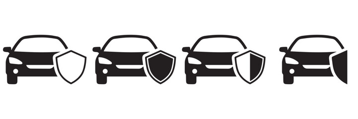 Car Protection and Insurance Vector Icons Set – Vehicle Safety, Security, and Auto Coverage Symbols