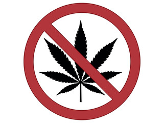 Say no to drugs with this iconic prohibition symbol featuring a striking marijuana leaf graphic. The symbol does not allow smoking marijuana on a white background.