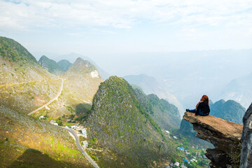 Ha Giang landscape in Northern Vietnam. Popular Ha Giang Loop tour route scenery in Vietnam