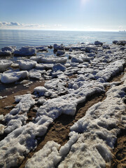Large body of water is covered in ice