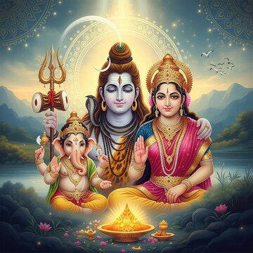 Shiv Parvati with Ganesha &ndash; 4K HD Wallpaper | Hindu God Family Desktop Background