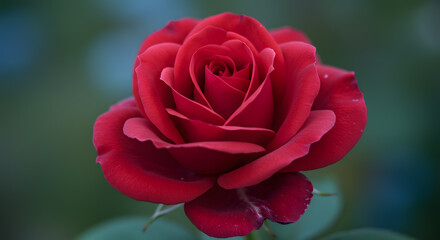 Beautiful close up of a vibrant red rose blossom with a soft blurred background