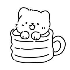 Puppy in Mug vector line art outline 