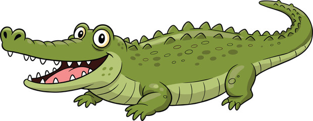 Naklejka premium Happy Cartoon Crocodile Smiling – Cute Alligator Character Illustration for Kids, Wildlife Education, Zoo Designs, or Animal-Themed Projects