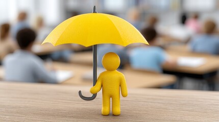Family teamwork under an umbrella home and business protection concept classroom environment conceptual metaphor