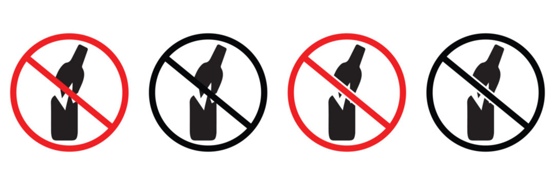 No Broken Glass Allowed Sign – Prohibited Bottle Icon Vector Illustration