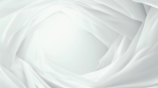 Elegant white translucent fabric forming a soft flowing tunnel, camera moving forward through layers waving fabric, minimal futuristic background, ethereal and luxurious, ultra clean design 4k video