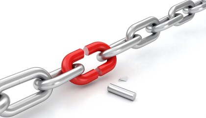 Obraz premium Broken chain link. 3D rendering of a metal chain with one link broken