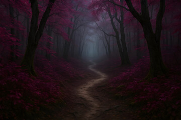 Fantasy Magenta Woodland Trail in Hazy Light