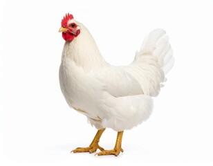 White Hen Standing Isolated on White Background, Side View