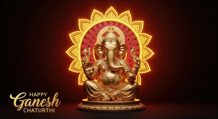 Obraz premium 3D Golden Ganesha with Mandala Art – Ganesh Chaturthi Wallpaper HD for Social