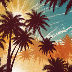 Vintage Palm Tree Sunset Illustration with Tropical Vibes
