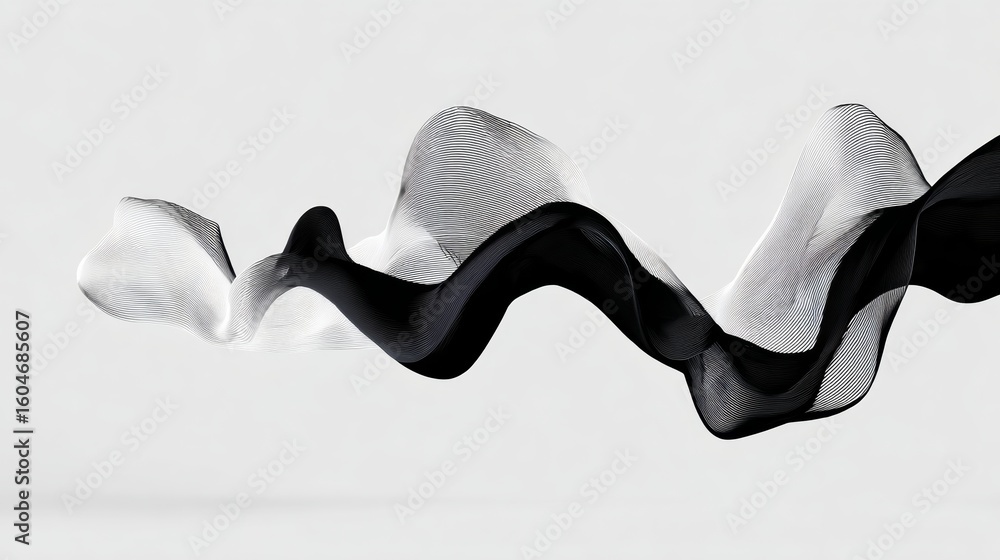 Aufkleber black and white image of a wave with a white line in the middle. concept of movement and fluidity, a
